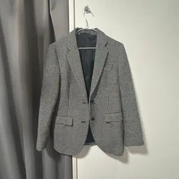 UNIQLO 트위드 매니시 자켓 M 사이즈 블랙 하운드투스 체크 패턴