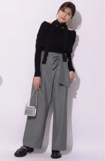 마이 스트라다 허리 리본 랩 팬츠 새상품 S 그레이