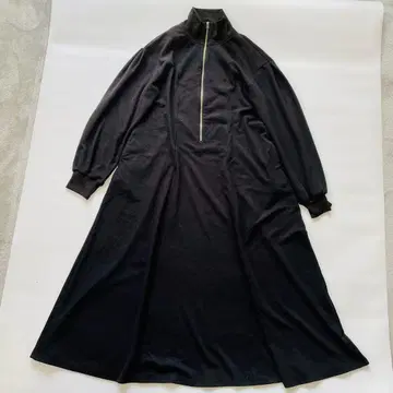 DouDou 하이넥 A라인 원피스 롱 기장 블랙 루즈핏