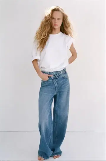 TRF 하이웨스트 크로스오버 와이드 레그 청바지