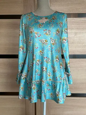 슈퍼 뷰티 새상품, 꽃무늬 스카이블루 긴팔 튜닉