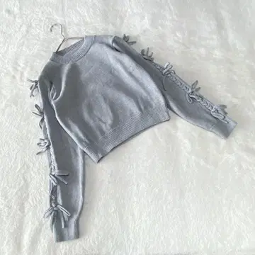 EK3929 [ 스픽 앤 스팬 ] 코튼 니트 [ F ] 리본 크롭 기장