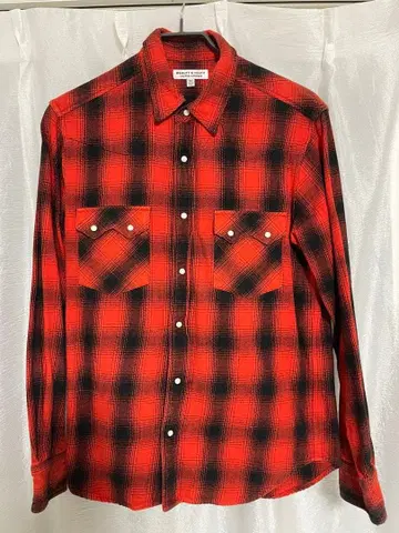 BEAUTY & YOUTH M 레드/블랙 체크 긴팔 셔츠