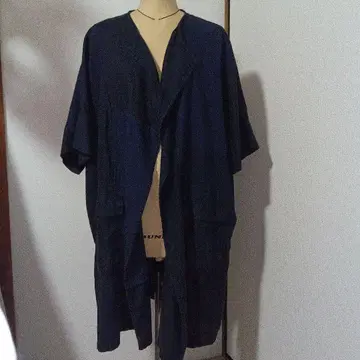 네이비 롱 코트 숏 슬리브 패치워크 조 데님