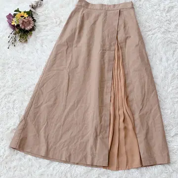 나노 유니버스 [ M ] 린넨 코튼 플레어 스커트 절개 허리밴딩 베이지