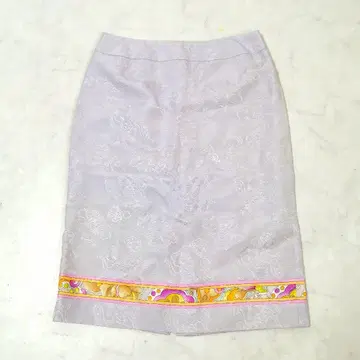 컨디션 최상 레오나르 스커트 트리밍 꽃 로고 실크 올 패턴 고급 라벤더