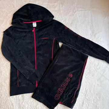 아디다스 네오 벨로아 저지 셋업 블랙 구제 의류 L 사이즈 자수 로고