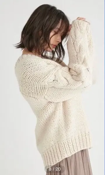 FRAY I.D 로우 게이지 핸드 니트 가디건 아이보리 울