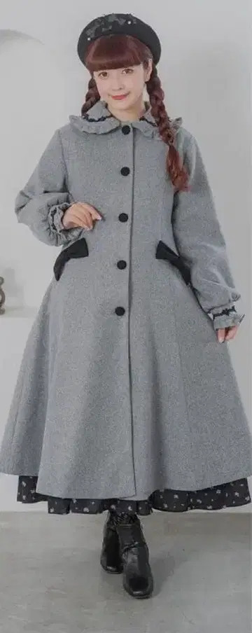 미사용 새상품 아오키 미사코 시마무라 패널 절개 롱 코트 그레이 M