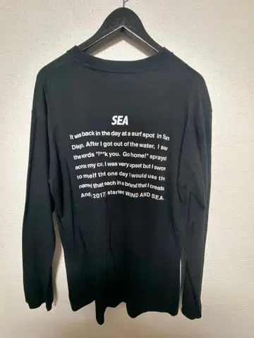 wind and sea 백 프린트 긴팔 티셔츠 블랙