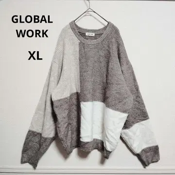 GLOBAL WORK 그레이 패치워크 니트 XL 긴팔 캐주얼