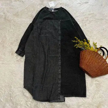새상품 데님 원피스 케미컬 워시 블랙 프리