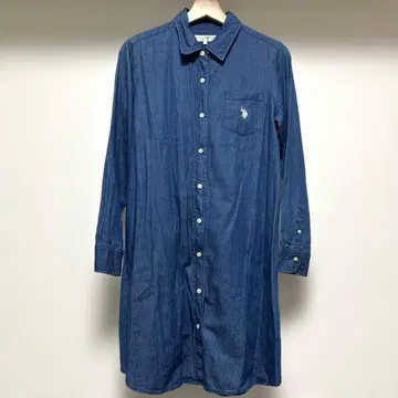 POLO/가슴 포켓 자수 데님 원피스