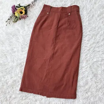 빔즈 [ S ] 코튼 100 타이트 스커트 허리밴딩 브라운