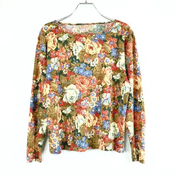 1980s 빈티지 꽃무늬 총무늬 니트 스웨터 울 디자인 아트 구제 의류