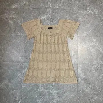 시스루 니트 튜닉 베이지 프렌치 슬리브