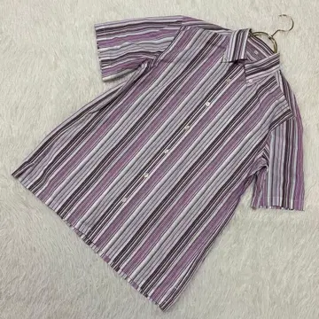 TOPVALU 스트라이프 패턴 셔츠 퍼플 x 화이트 M 신사
