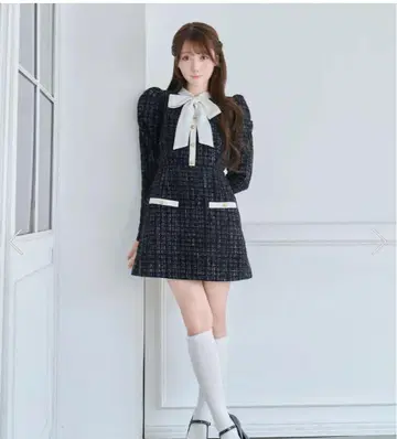 rosemuse ribbon tie tweed mini onepiece
