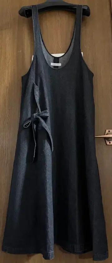 카네코 이사오 블랙 데님 오버롤 스커트 롤업 리본