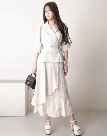 아이보리 자켓 드레스 플리츠 스커트