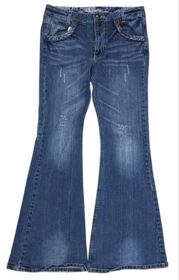 00s Y2K 인디고 페이즐리 디자인 벨보텀 플레어 데님