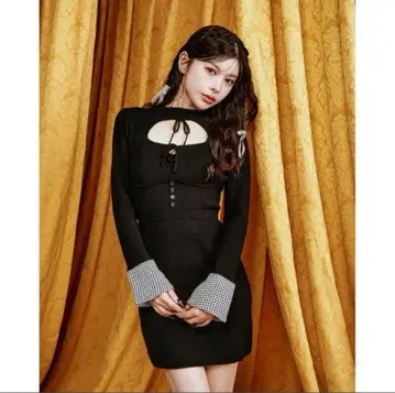 Darich 프론트 오픈 니트 미니 원피스 FL