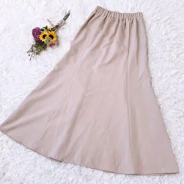 [ M ] 롱 머메이드 스커트 플레어 허리밴딩 저지 소재 베이지