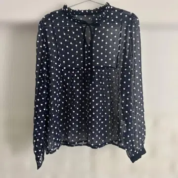 네이비 도트 무늬 쉬폰 블라우스 긴팔