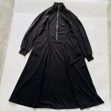 DouDou 하이넥 A라인 원피스 롱 기장 블랙 루즈핏