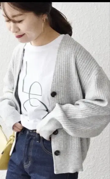 새상품급 SHIPS 리브 코쿤 V넥 가디건