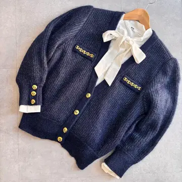 Leilian 레리안 가디건 네이비 골드 버튼