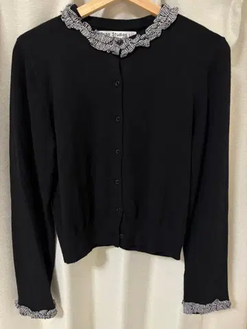 Fano Studios 깅엄 체크 프릴 울 니트 가디건