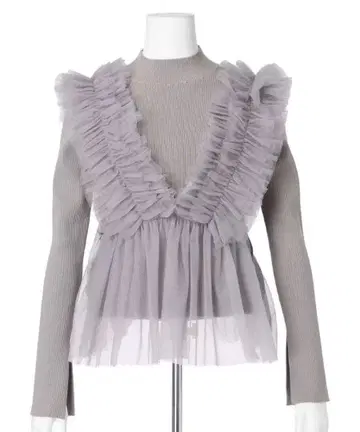 새상품 리랜드트루 튤 프릴 블라우스 니트 세트 그레이