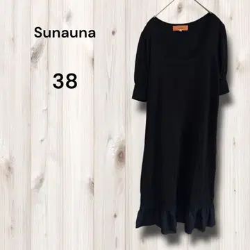 수나우나 원피스 반팔 밑단 프릴 퍼프 슬리브 U넥 깔끔한 M