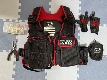 PROX 낚시용 조끼 블랙/레드, 그로브, 물고기 집게, 루어 세트