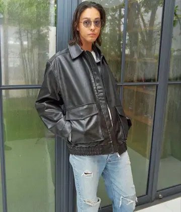 FFEIN 빅 실루엣 인조 가죽 A-2 자켓 L 사이즈