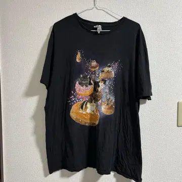 90s 구제 의류 고양이와 도넛 그래픽 T셔츠