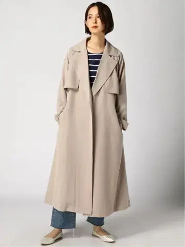 베이지 트렌치풍 롱 코트
