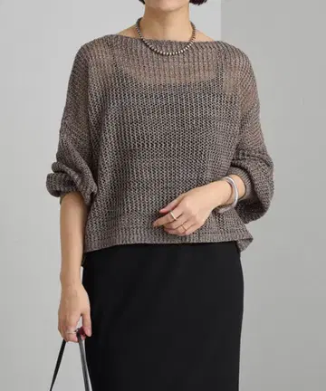 오메카시 메쉬 와이드 니트 풀오버 브라운