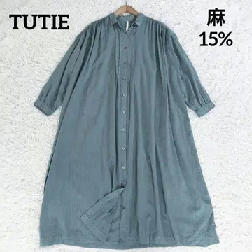 츠치에 셔츠 원피스 롱 마 혼방 린넨 혼방 개더 핀턱