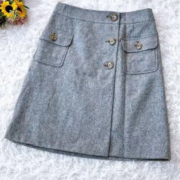 쿠미교쿠 일본제 울 혼방 트위드 랩스커트 버튼 장식 미니 스커트