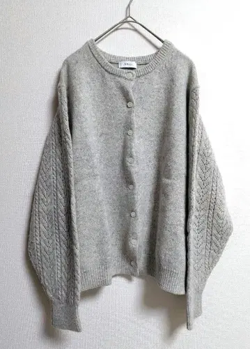 SHIPSANY 레이스 라이크 슬리브 울 니트 가디건 그레이