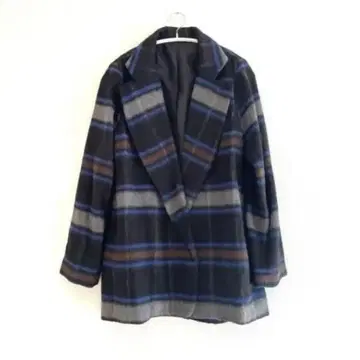 체크 무늬 더블 브레스트 코트 자코트