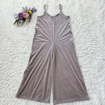 새상품급 스트라이프 벨로아 올인원 살로펫 와이드 팬츠 그레이지