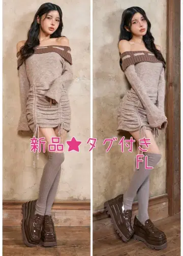 새상품 택 포함 Darich 오프숄더 스티치 니트 미니 원피스 FL