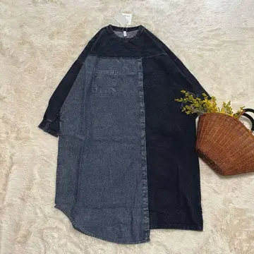 새상품 데님 원피스 케미컬 워시 네이비 프리