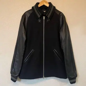 코엔 바시티 자켓 M 블랙 울 x 소가죽 가죽 파라오 자켓