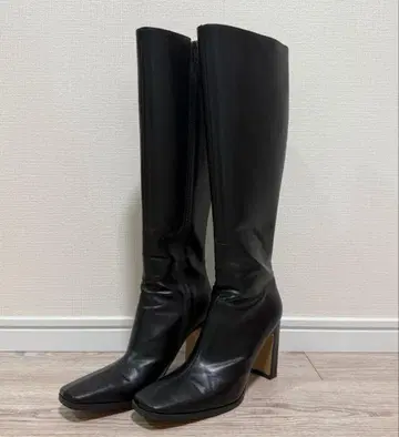 [ 새상품급 ] 블랙 가죽 롱 부츠 스퀘어토