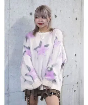 jouetie 모티브 샤기 니트 별 패턴 니트 스웨터 쥬에티