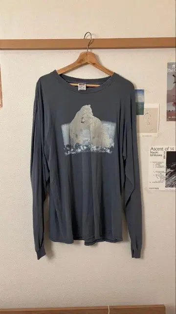 북극곰 시로쿠마 블루 그레이 롱 T 구제 의류